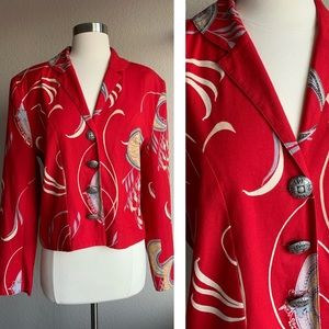 🍓Vintage Red Rayon Blazer Jacket unique buttons